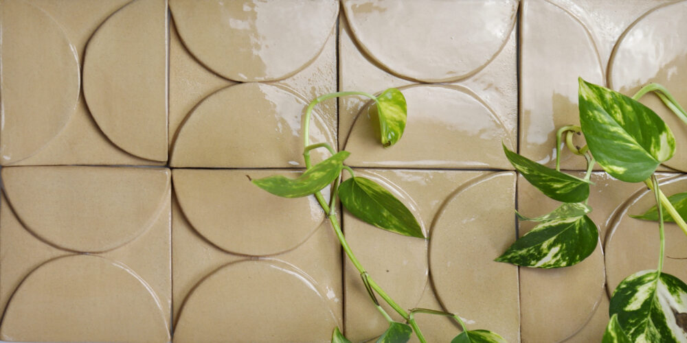 Glossy Tan Relief Handmade Ceramic Tile