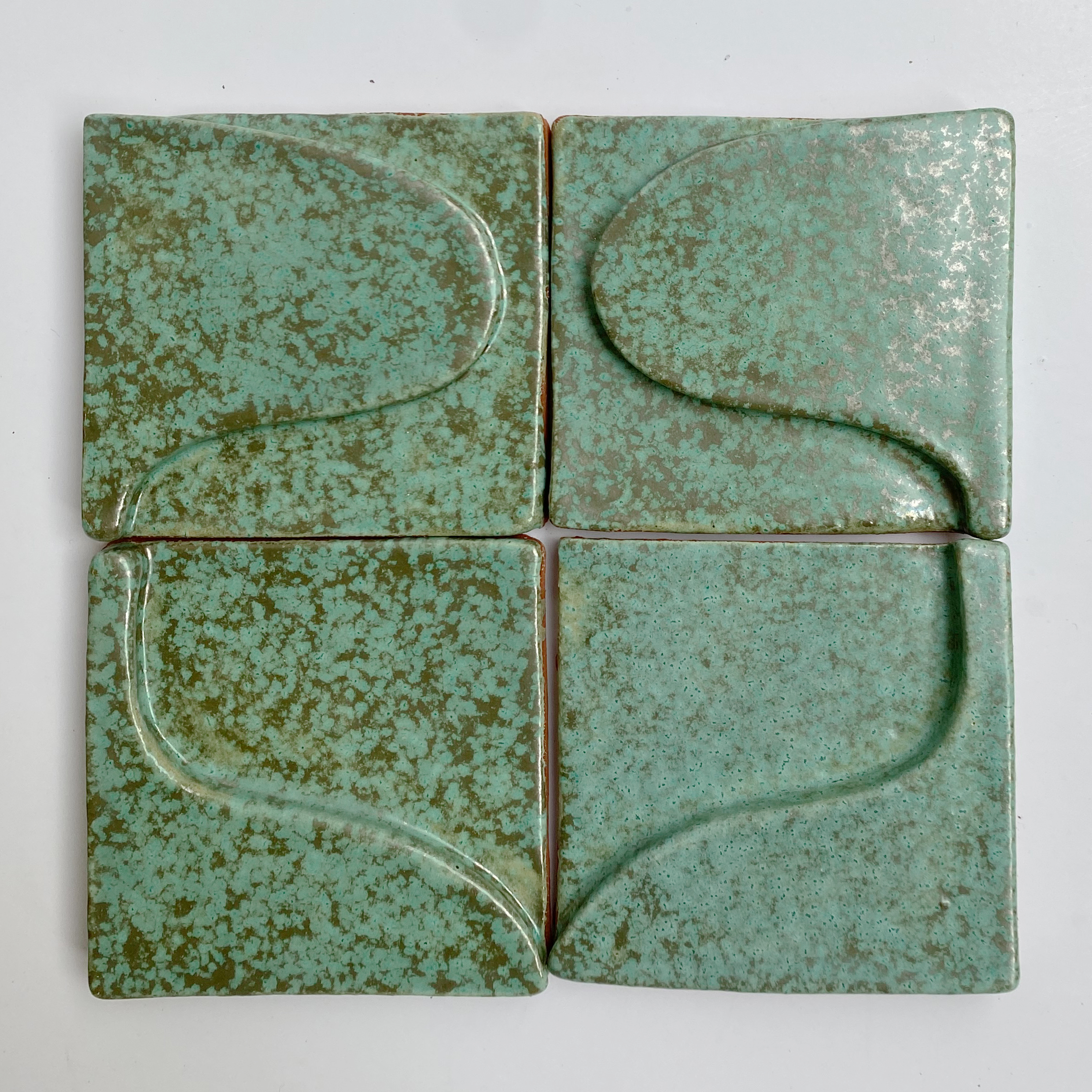 Verdigris Gold Green Relief Handmade Ceramic Tile