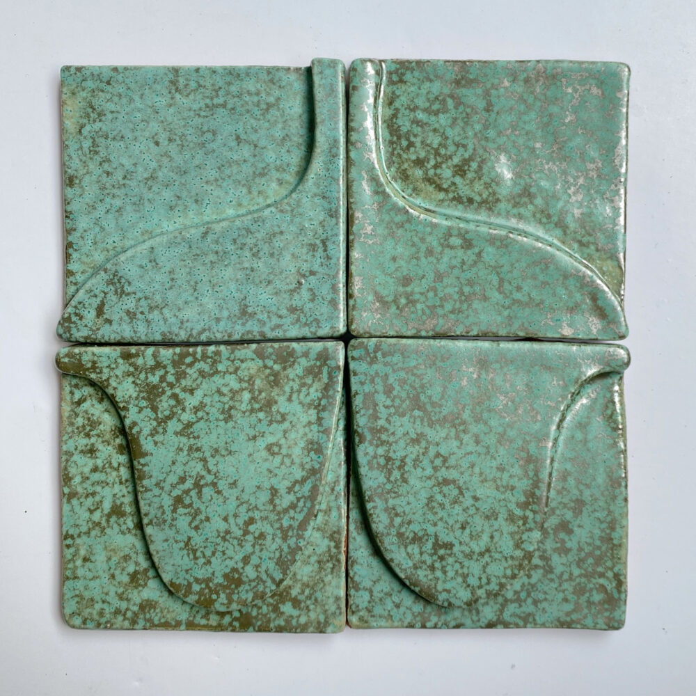 Verdigris Gold Green Relief Handmade Ceramic Tile