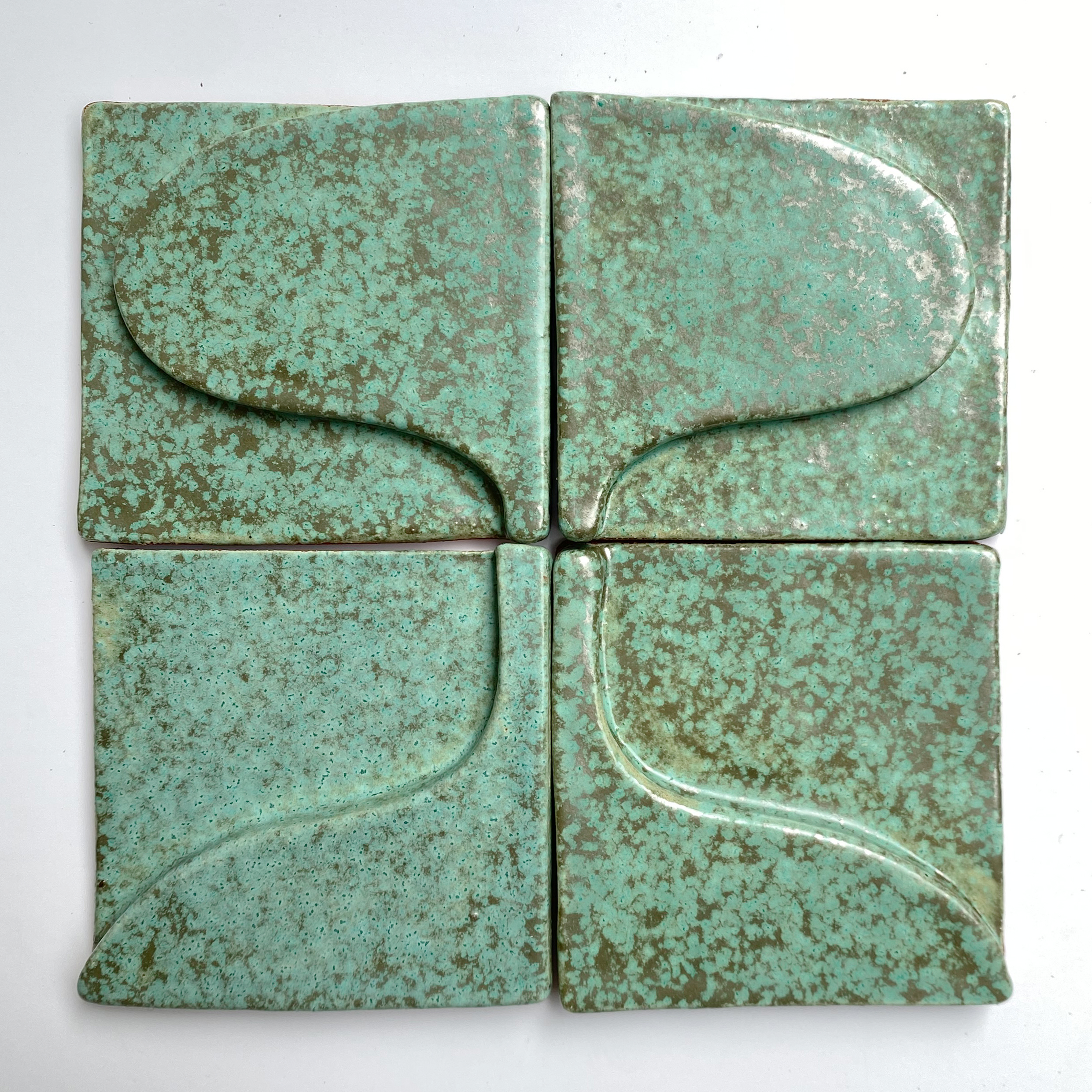 Verdigris Gold Green Relief Handmade Ceramic Tile