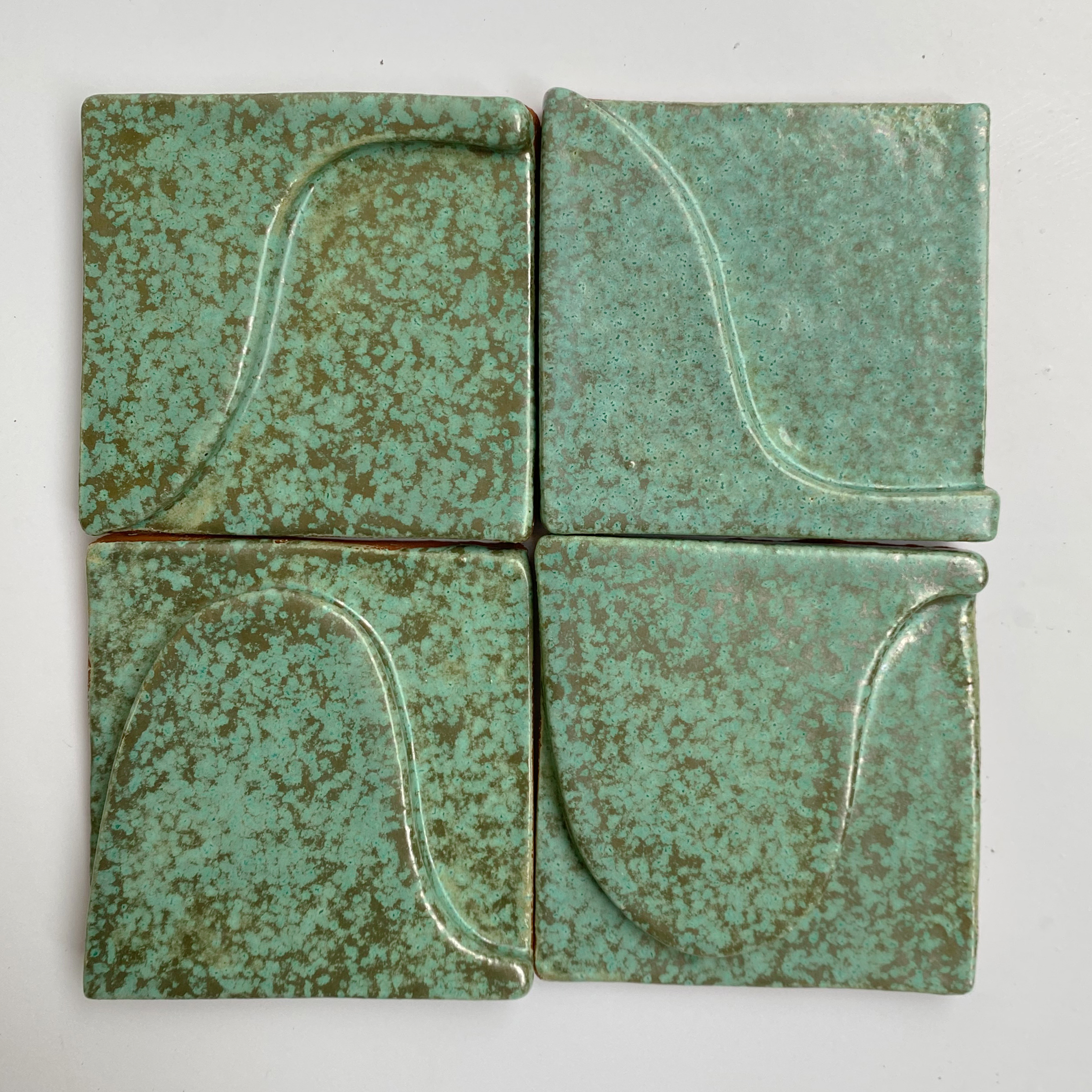 Verdigris Gold Green Relief Handmade Ceramic Tile