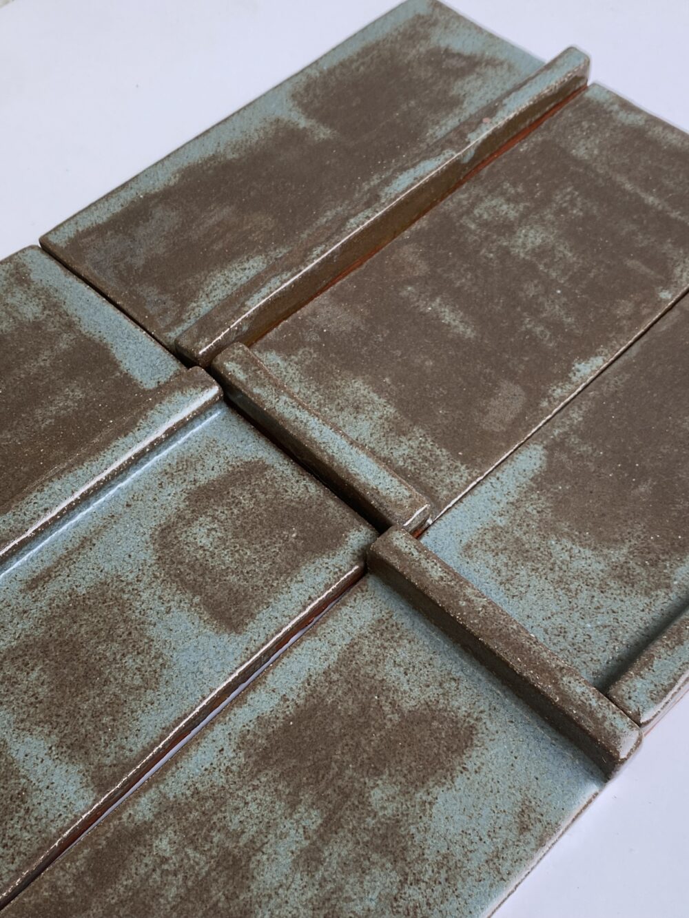 textured blue green brown Handmade Ceramic Tile