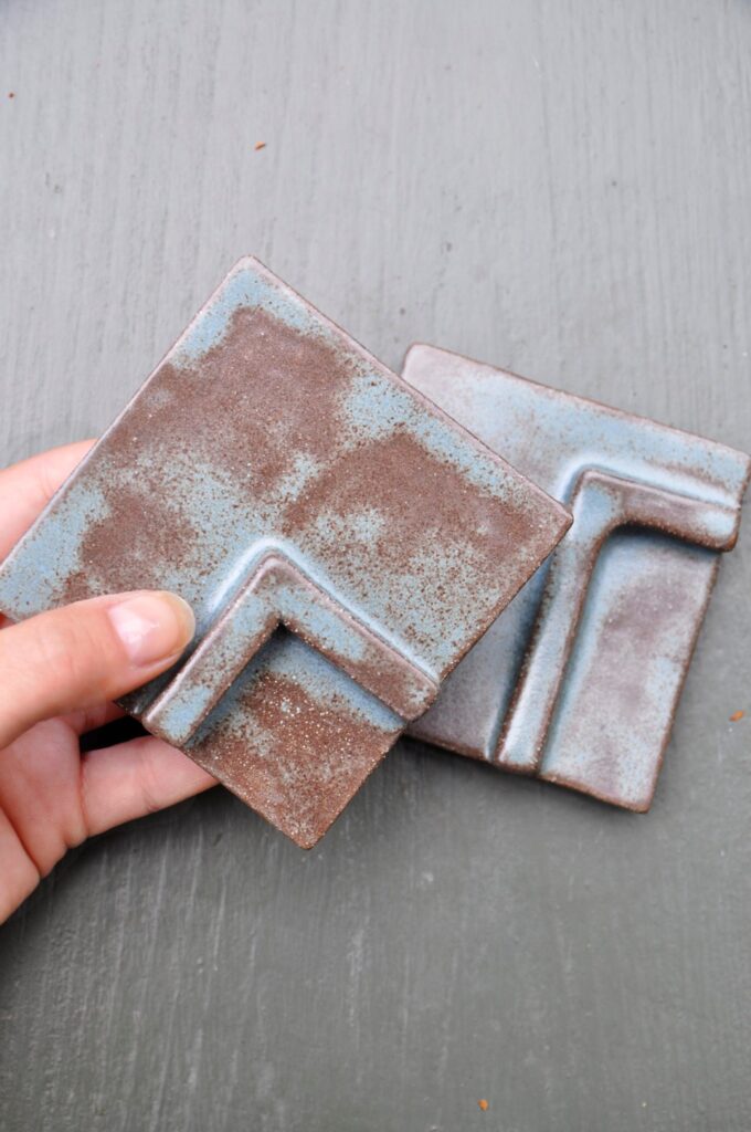 textured blue green brown Handmade Ceramic Tile